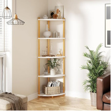 Ruichang nurgariiul, 5 tasandiga seisev, raamaturiiul, puit, seisev riiul, hoiuriiul, hoiuriiul kööki, vannituppa, elutuppa, kontorisse, 143,5 x 29 x 29 cm, valge