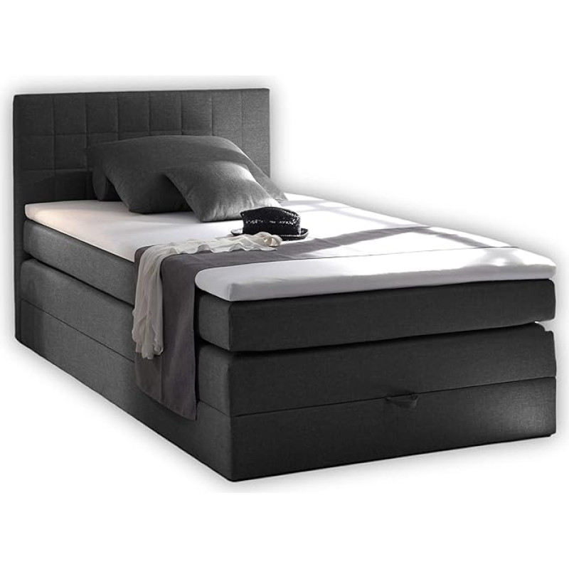 Stella Trading HAWAII 1 Box Spring voodi 120 x 200 cm koos voodikastiga, antratsiit - mugav voodi koos Bonell madratsi H2-H3 ja Comfort Foam Topperiga - 121 x 107 x 209 cm (B x K x S)