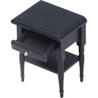 LIZEALUCKY Table Bedside Table Model Eco-Friendly Lightweight Wooden Table Model Fashion Appearance with Drawer for Girls 1:12 Black