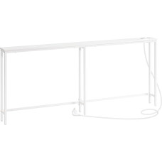 HOOBRO Narrow Console Table with Power Strip, Console Table with Charging Station, Slim Sofa Table, Console Behind Sofa, Entryway, Hallway, Rustic White EWT185CXG01