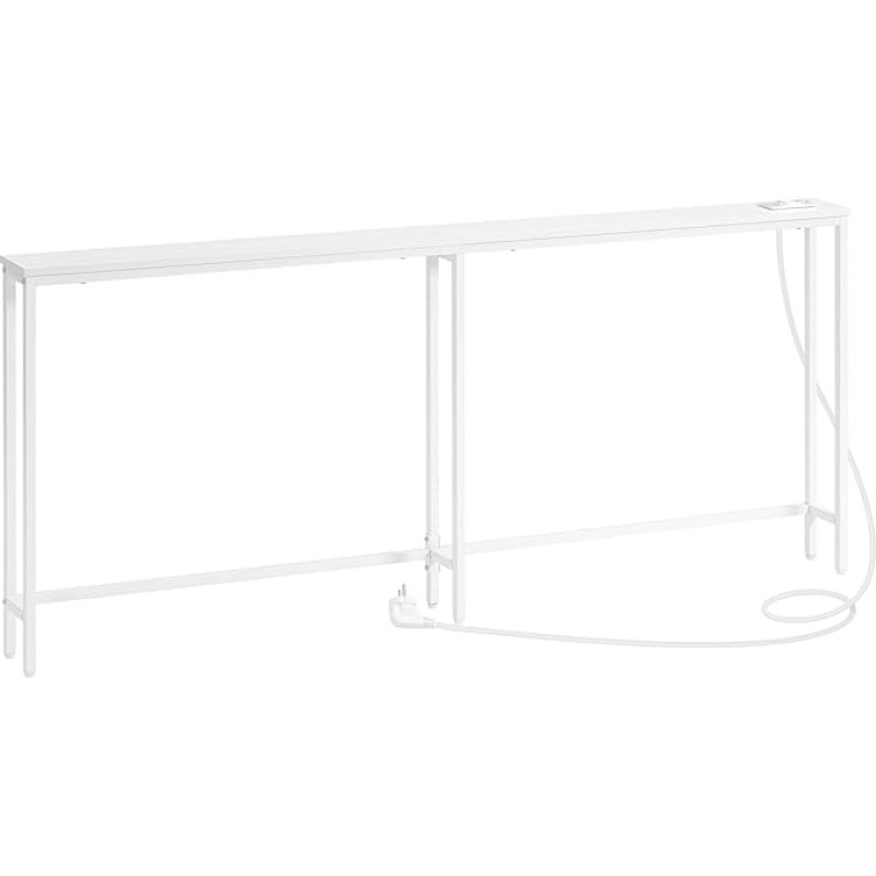 HOOBRO Narrow Console Table with Power Strip, Console Table with Charging Station, Slim Sofa Table, Console Behind Sofa, Entryway, Hallway, Rustic White EWT185CXG01