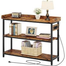 IRONCK Console Table with Charging Station, Narrow Side Table with 3 Shelves, Hallway Table, Sofa Table with Type C Connection, Entrance Table, Hallway, Living Room, Office, 109 x 35 x 76 cm