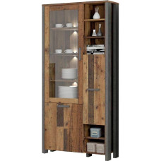 Forte Clif Display Cabinet with 1 Door and 1 Glass Door, Wood Composite, Old Wood Vintage/Concrete Look, Dark Grey, 91.7 x 204.9 x 41.6 cm