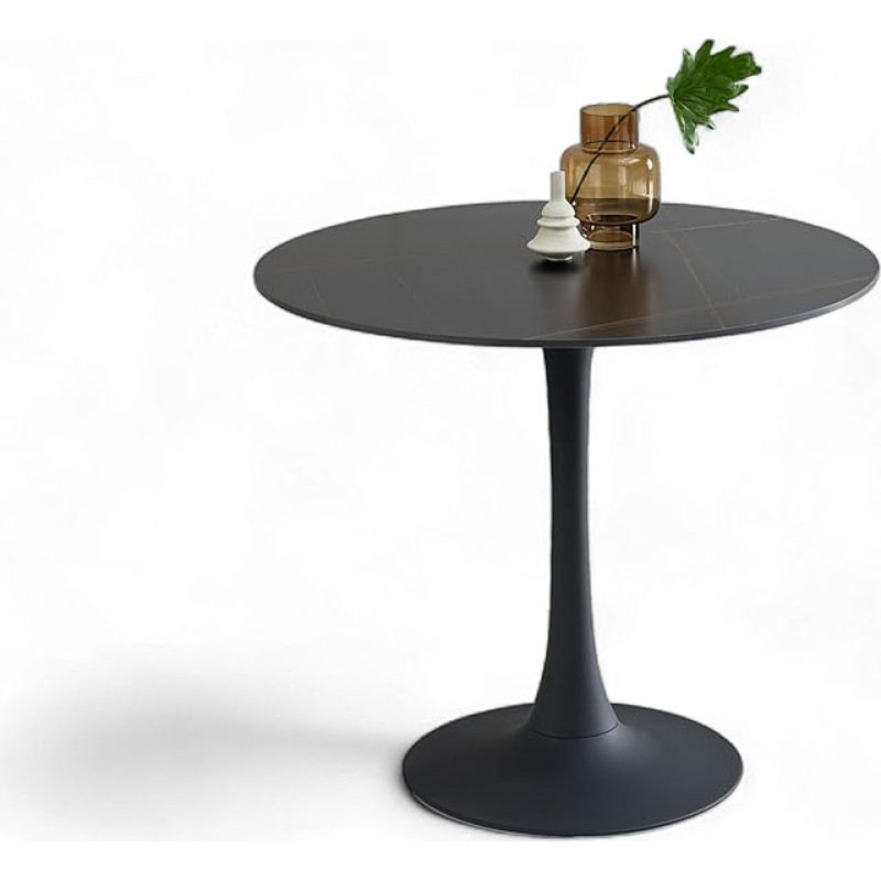 JOSH Round Dining Table in Marble Look, Black, Extraordinary Dining Room Table with Metal Frame for Kitchen and Dining Room, 90 x 75 x 90 cm (W x H x D)