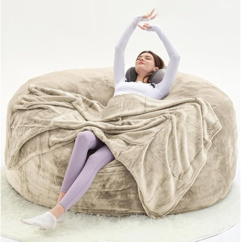 Generisch Soy Chair for Adults, Bean Bag with Filler, Storage Foam Chair, Giant Bean Bag with Super Soft Fur, Living Room Furniture, Suitable for Bedroom (Apricot, 90 cm x 90 cm (M))