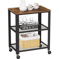 Vasagle Serving Trolley Kitchen Trolley 4 Wheels Steel Frame 3 Shelves for Kitchen Living Room Industrial Design Vintage Brown Black LRC78X