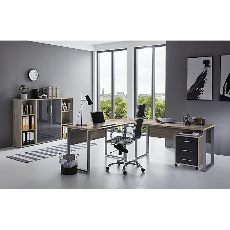 Office Furniture Complete Set Study Office Edition in Sonoma Oak / Anthracite High Gloss Varnished (Set 2)