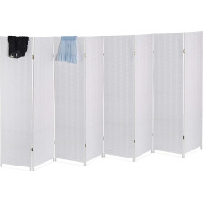 Relaxdays Folding Room Divider, 8-Piece Privacy Screen, Wood & Paper Rope, 170 x 320 cm, White