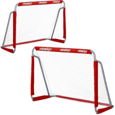 Relaxdays Set of 2 Garden Football Goals for Children and Adults, Height 110 x Height 150 x 75 cm, Metal, Sturdy Goals for Football, Red