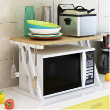 Microwave Shelf Z-Shape Standing Microwave Shelf: Microwave Stand with Hooks Kitchen Organiser 2 Levels Oven Rack Kitchen Shelf for Worktop Baker's Shelves (White, 57 x 38 x 38 cm)