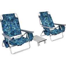 Generisch Camping Chairs and Table Set, Foldable Beach Chairs with Adjustable Backrest, Headrest, Side Pockets, Ice Pack, Armrests & Shoulder Straps, Lightweight Folding Chairs (Navy)
