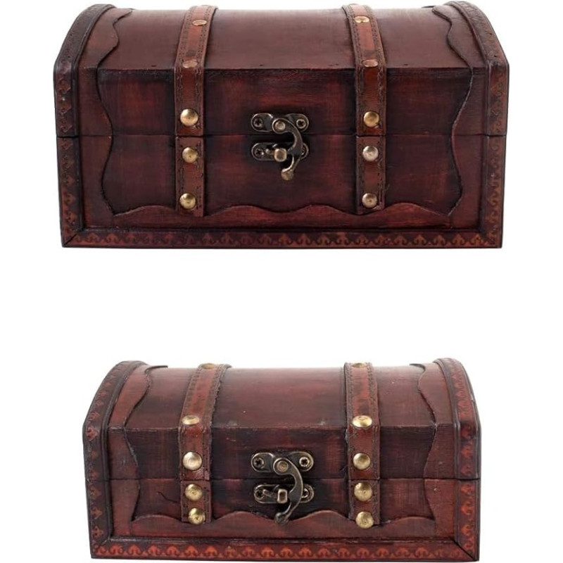 infinimo Milagro Treasure Chest – Set of 2 – Large + Small Wooden Chest, Pirate Chest, Gift Box Lockable with Lid and Lock, Treasure Chest