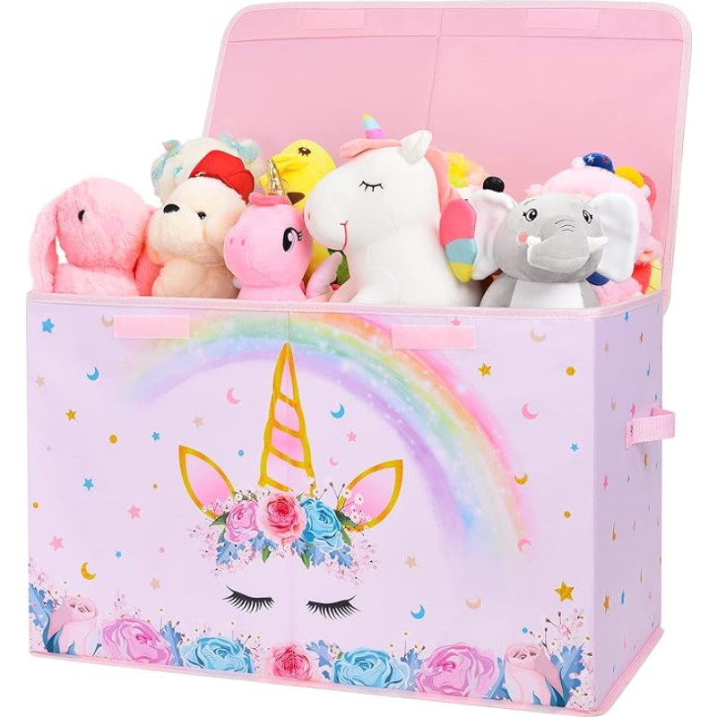 WERNNSAI Unicorn Storage Box with Lid - Children's Toy Box 64 x 32 x 40 cm Toy Clothes Books Storage Toy Box with Handles for Girls Nursery Nursery