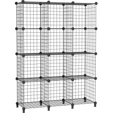 AWTATOS USCIH12BE 12 Wire Cube Stackable Shelf with Doors - DIY Metal Mesh Cube Book Shelf for Living Room, Bedroom, Bathroom - Black