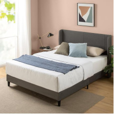 Zinus Sasha Bed 100 x 200 cm - Height 25 cm - Padded Platform Bed Frame with Wingback Headboard and Bamboo Slatted Frame - Dark Grey