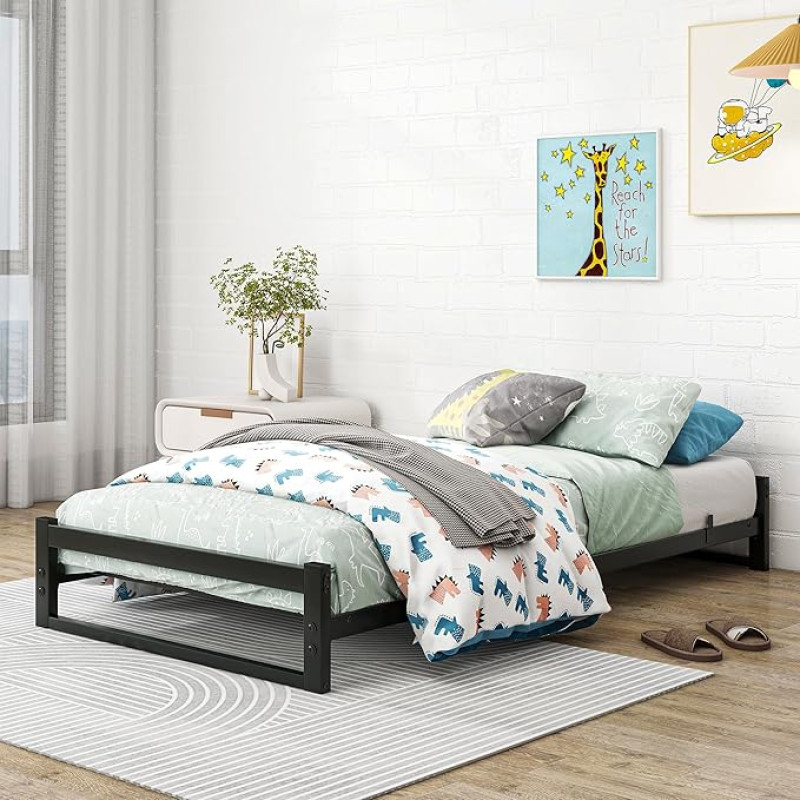 VECOCHO Bed 90 x 200 cm Metal Bed with Storage Space and Slatted Frame, Bed Frame 90 x 200 cm, Guest Bed, Single Bed, Black Bed Frame, Reinforced Steel Slats, Silent