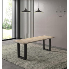 Hallowood Furniture Dudley Wooden Dining Bench Industrial Style Bench with Black U Shaped Metal Legs Kitchen Bench Dining Bench Wooden Bench for Home Cafe and Garden (120cm)