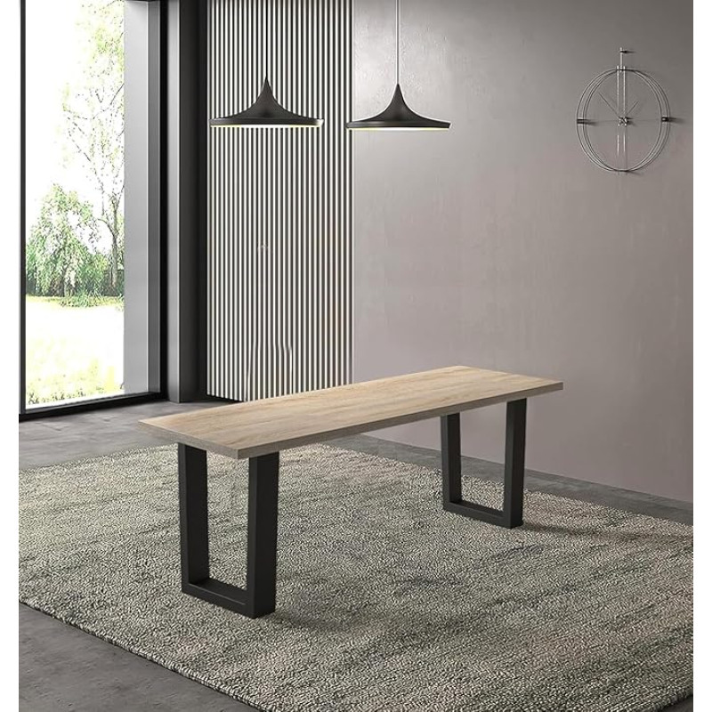 Hallowood Furniture Dudley Wooden Dining Bench Industrial Style Bench with Black U Shaped Metal Legs Kitchen Bench Dining Bench Wooden Bench for Home Cafe and Garden (120cm)