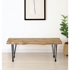 Hallowood Furniture Cullomption 110cm Wooden Dining Bench - Live Edge Effect with Black Metal Legs, Industrial Style Modern Kitchen Benches for Dining Room, Home, Restaurant & Cafe