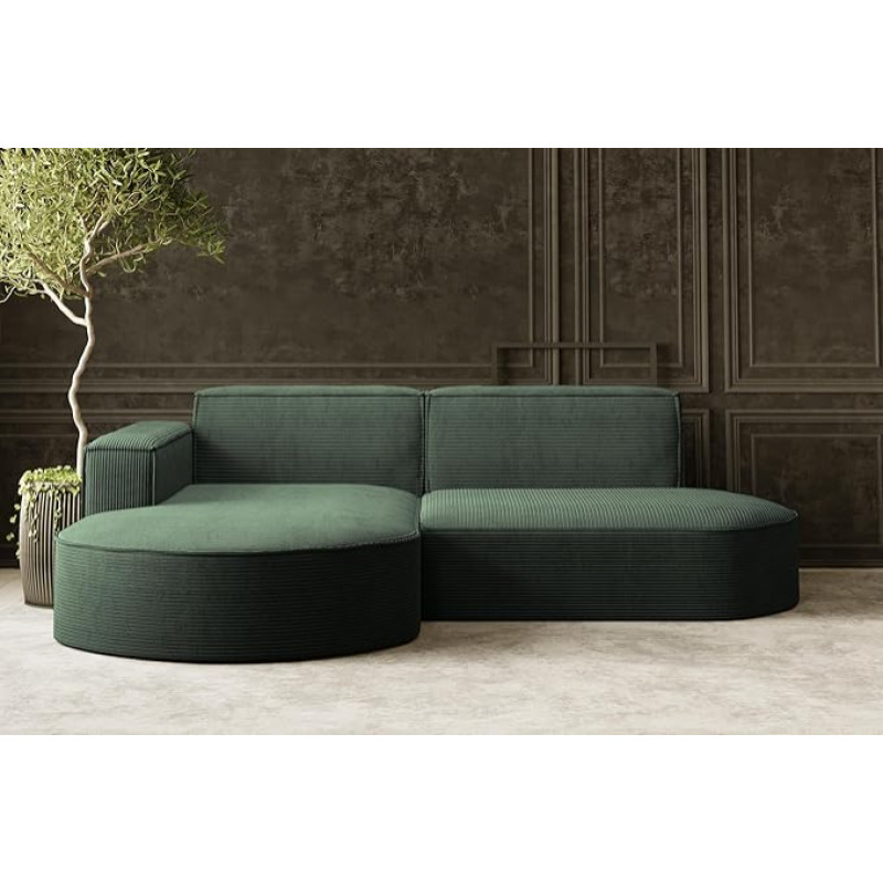 Kaiser Möbel, Modena Studio Parma Corner Sofa, Modern Design Couch, Upholstered Corner, Freestanding Sofa Living Room Fabric Thick Cord Poso Dark Green Left