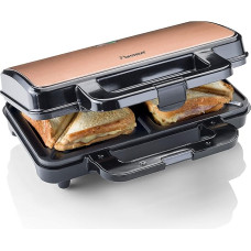 Bestron XL Sandwich Maker, Non-Stick Sandwich Toaster for 2 Sandwiches, Includes Automatic Temperature Control and Readiness Indicator, 900 Watt, Colour: Black/Copper