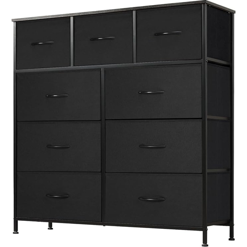 DUMOS Chest of Drawers with Drawers - Chest of Drawers & Sideboards Suitable for Bedroom, Chest of Drawers with 9 Drawers, Fabric Chest of Drawers with Sturdy Steel Frame, Ideal for Bedroom, Living