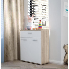 Forte Winnie Chest of Drawers with 2 Doors and 1 Drawer, Wooden, Sonoma Oak / White, 79.9 x 93 x 34.8 cm