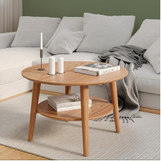 skølm Mjölnir Round Coffee Table - Living Room Table Wood - High-Quality Side Table for Living Room - Coffee Table Made of Solid Oak Wood, Natural Dark Oiled - Sofa Table with Shelf - Couch Table