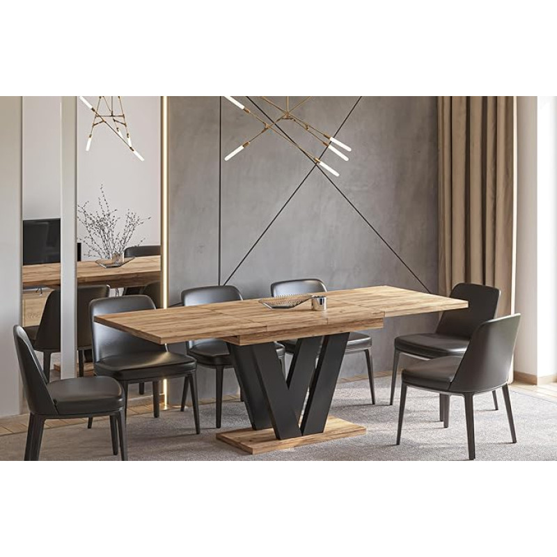 Endo-Moebel Lara Dining Table 130 cm to 210 cm Expandable Column Table Kitchen Table Synchronous Extension (Craft Oak)