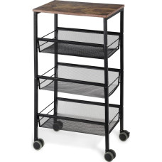 LIANTRAL Kitchen Trolley with 4 Levels, Rolling Trolley, Recess Shelf on Wheels with Wooden Table Top, Kitchen Shelf and Bathroom Shelf for Small Spaces, Kitchen, Bathroom, Office, Space Saving,