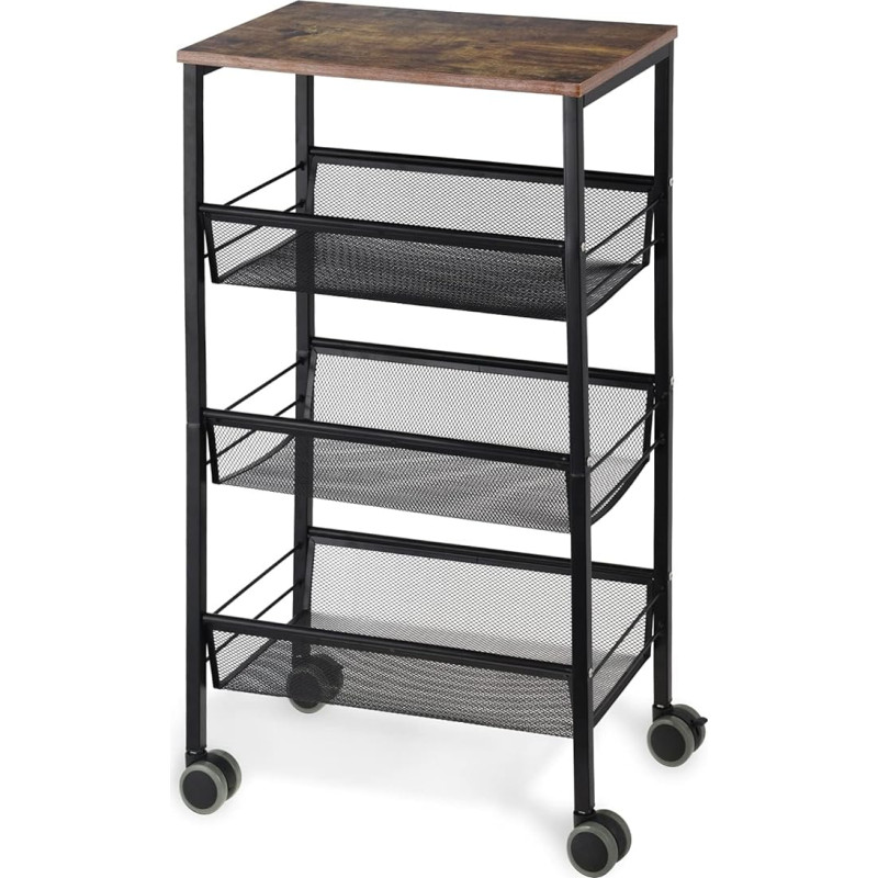LIANTRAL Kitchen Trolley with 4 Levels, Rolling Trolley, Recess Shelf on Wheels with Wooden Table Top, Kitchen Shelf and Bathroom Shelf for Small Spaces, Kitchen, Bathroom, Office, Space Saving,