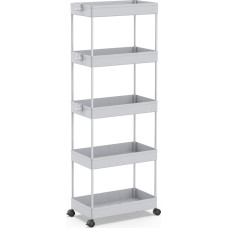 SPACEKEEPER Kitchen Trolley with 5 Levels, Rolling Trolley, Recess Shelf on Wheels, Space Saving Bathroom Shelf and Kitchen Shelf for Kitchen, Office, Bathroom, 113 x 40 x 22 cm, Grey