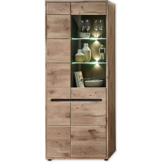 Stella Trading BELLANO Display Cabinet in Viking Oak Look, Graphite - Modern Display Cabinet with LED Lighting and Lots of Storage Space - 80 x 202 x 38 cm (W x H x D)