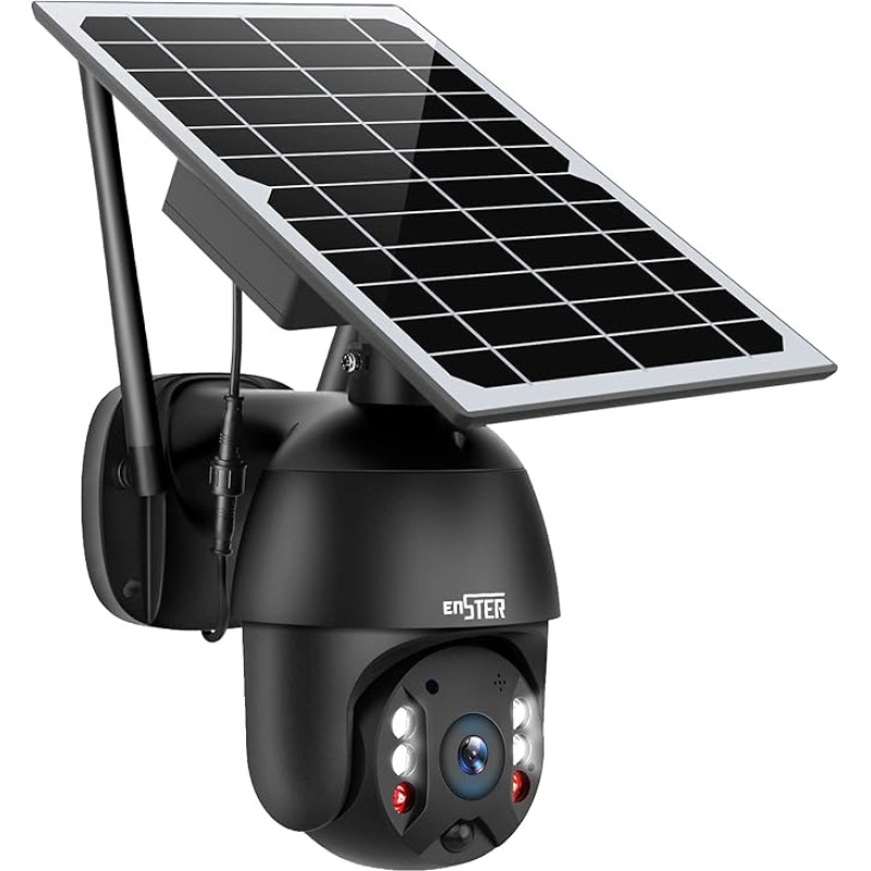ENSTER Outdoor Surveillance Camera Solar Battery 2K WiFi Camera Outdoor Wireless with Solar Panel 15600 mAh Battery 20 m Full Colour Night Vision PIR and Radar Motion Sensor 2-Way Audio Waterproof