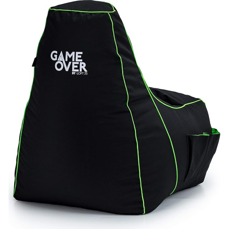 Game Over Video Games Bean Bag - Adult Bean Bag, Indoor Outdoor Bean Bag, Bean Bag Chair for Gaming Room, Headset Holder & Side Pockets for Controller, Gaming Chair (Magic Emerald)