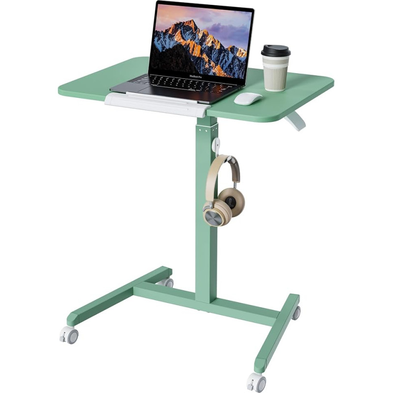 ETHU Height Adjustable Side Table, Mobile Desk with Wheels, Laptop Table for Sofa Bed, Coffee Table, 90° Tilting Gas Spring Top (65 cm), Versatile Rolling Table for Home