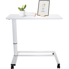 hjh OFFICE 830054 Standing Table Height Adjustable Stand II White Side Table with Gas Spring and Wheels Height up to 107 cm