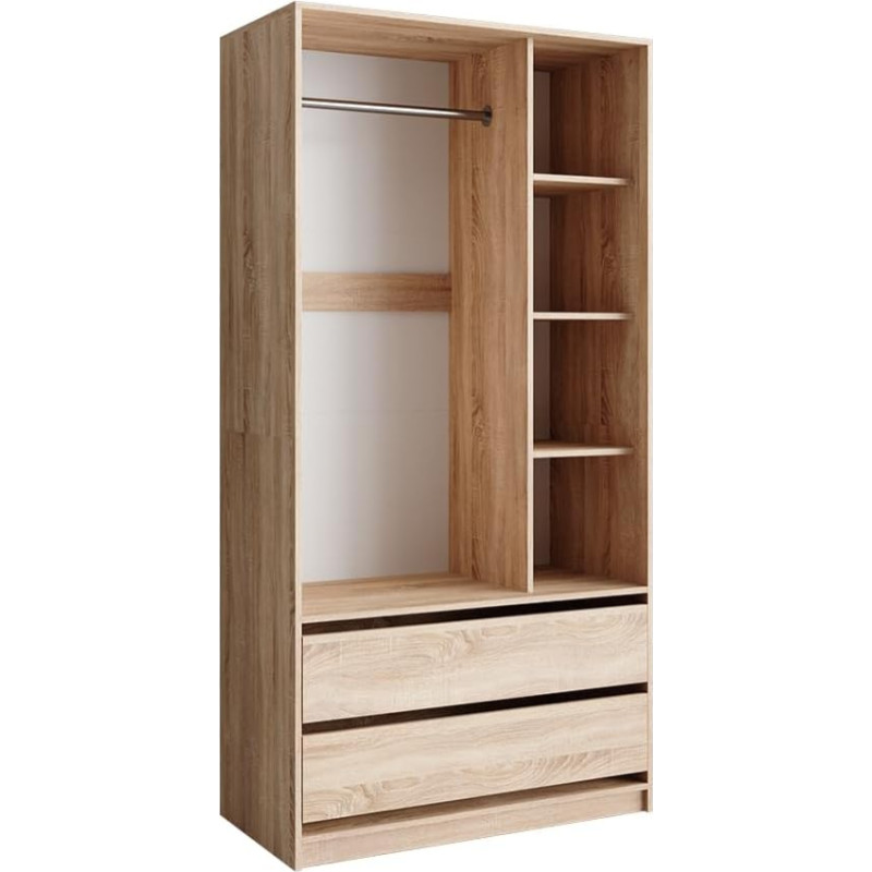 Vicco Sonoma Elmo Children's Wardrobe with 2 Drawers, 100 x 200 x 50 cm, Made of Chipboard, Shelf for Children and Teenagers, for Space-Saving Organisation in Everyday Life