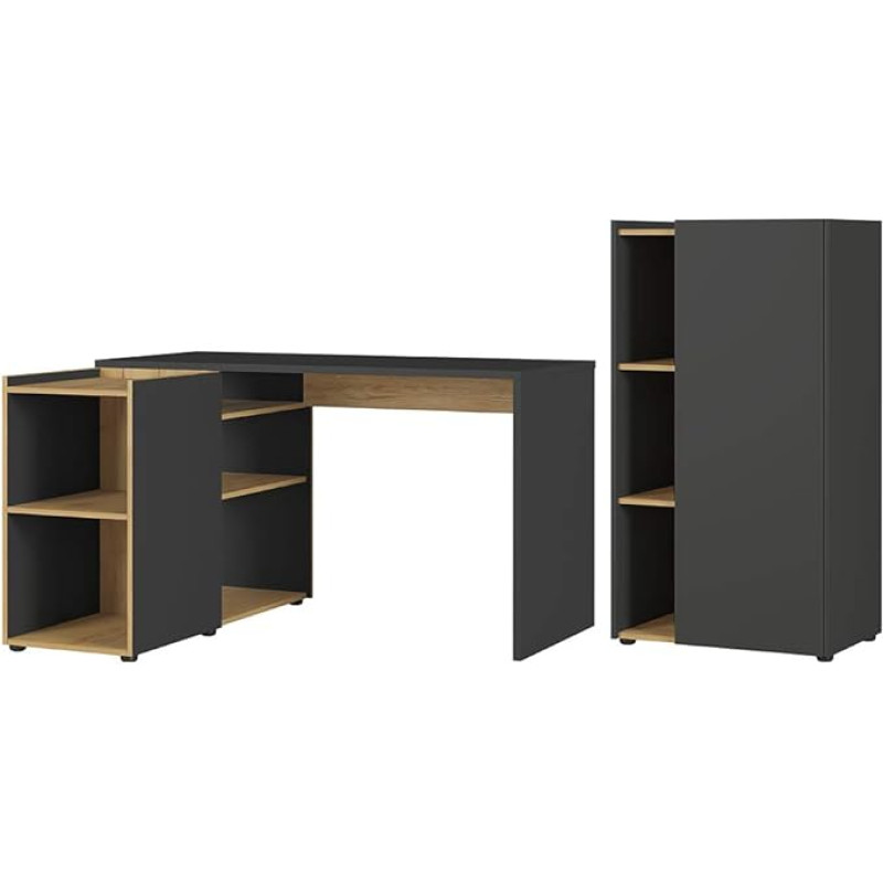 Germania 8598-549 GW-Austin 2-Piece Office Set Consisting of Desk and Filing Cabinet in Graphite / Navarra Oak Nb 206 x 115 x 107 cm