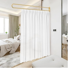 Privacy Screen Divider Curtains, U Shape Room Divider, Metal Support, Wall Mounted Curtains, 6.5 ft, White Flat Hooks, Medical Curtain for Dressing Room, Beauty Salon, Bedroom (Gold, 6.56ft)