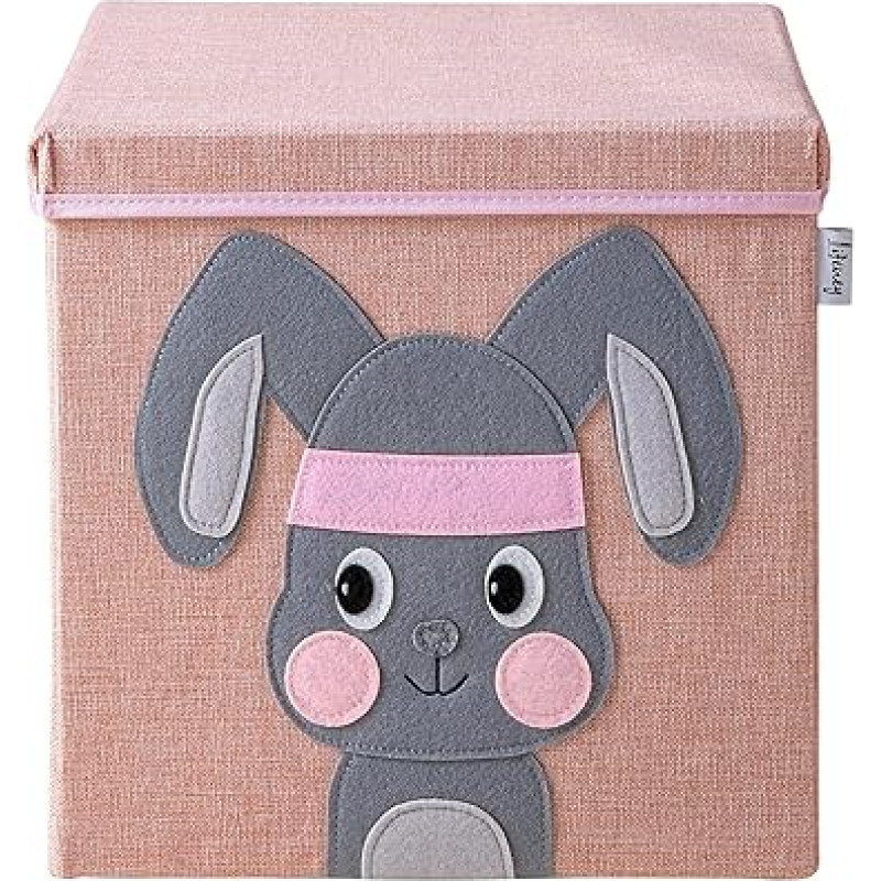 Lifeney children's storage box with lid, cute toy box storage, boxes for nursery, storage box, foldable toy storage basket, children Pink Rabbit