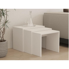 Hanah Home Scandinavian Nesting Table Set (3 Pieces), White, 50 x 40 x 29.6 cm, 100% Melamine Coated Particle Board, 18 mm Thick, Stylish & Functional for Modern Spaces