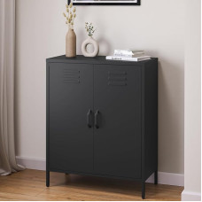 skølm Atria Chest of Drawers, Black, Sideboard for Living Room, Metal Chest of Drawers with Double Door, Metal Cabinet, Multi-Purpose Cabinet, Size 100 x 80 x 38 cm