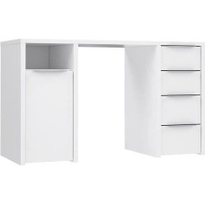 Forte NET 100 Desk 125, White Desk with 4 Drawers and 1 Door, Modern Computer Desk, Home Office, Office, Composite Wood, White, 125 cm Wide x 75 cm High x 50 cm Deep