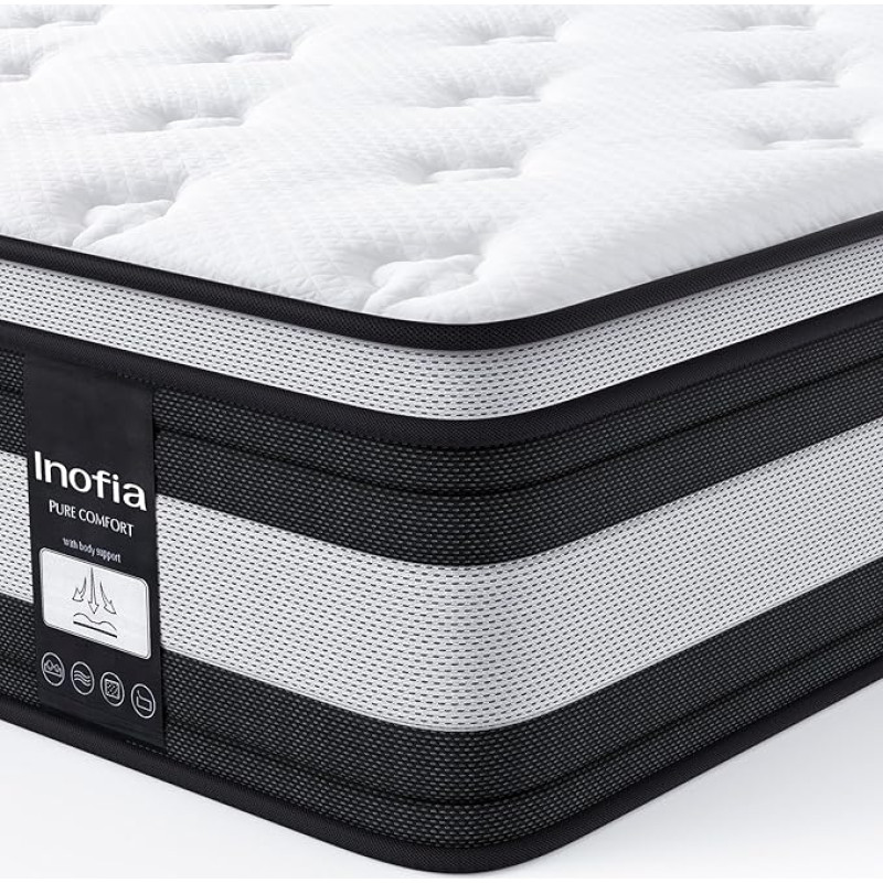 Inofia Mattress H3/H4 90 x 200 28 cm 7-Zone Spring Mattress, KühlNest Pocket Spring Mattress, Oeko-Tex Certified Barrel Pocket Spring Mattress, 100 Nights Trial Sleep