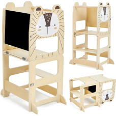 labebe Montessori Learning Tower for Children, Large Format Foldable Learning Tower, 2-in-1 Learning Chair Children with Message Boards from 1 Year
