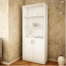 Bookcase with 5 Levels and 2 Doors, Multi-Purpose Cabinet, Household Cabinet in Matte Finish, Filing Cabinet, Shelf, 74 cm Wide, Standing Shelf with 4 Shelves, Ideal for Bedroom, Living Room, Hallway,