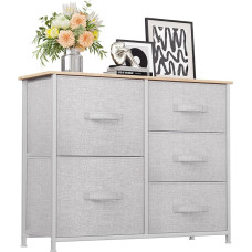 YITAHOME Chest of Drawers with 5 Drawers, Cupboard, Fabric Drawers with Handles, Metal Frame, for Living Room, Hallway, Bedroom, Durable, Light Grey