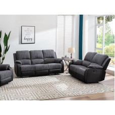 Vente-unique - Couch Set 3+2 - Microfibre & Faux Leather - Grey & Black - Brody