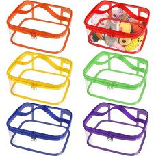 Clear PVC Toy Storage Bags with Handles, 9.4 x 7.0 x 3.9 inch, Travel Toiletry Bag, Waterproof Toy Storage Bags with Zipper for Building Blocks, Puzzle (Multicolor)